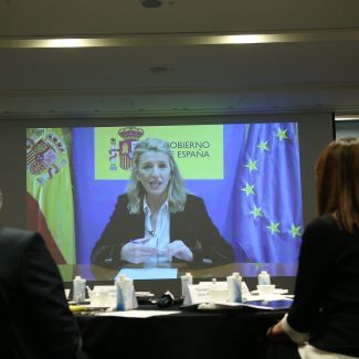 Yolanda Díaz Pérez addressing the meeting